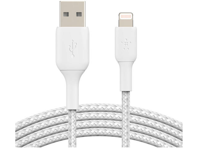 Кабели и Адаптери Belkin BoostCharge оплетен Lightning към USB-A кабел, 1 метър, бял